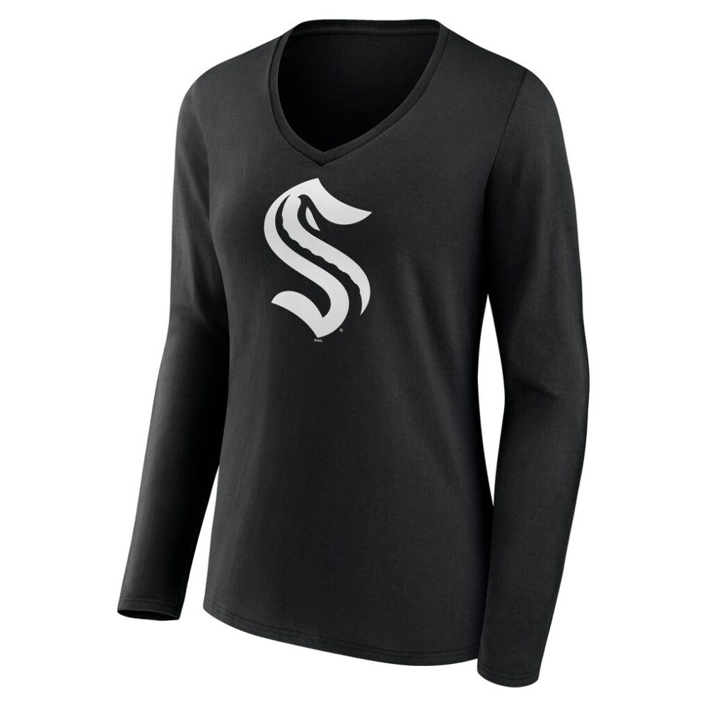 Seattle Kraken Women's Personalized Name & Number Monochrome Long Sleeve V-Neck T-Shirt