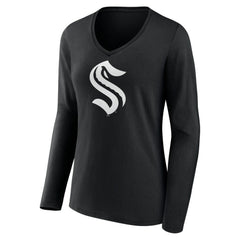 Seattle Kraken Women's Personalized Name & Number Monochrome Long Sleeve V-Neck T-Shirt