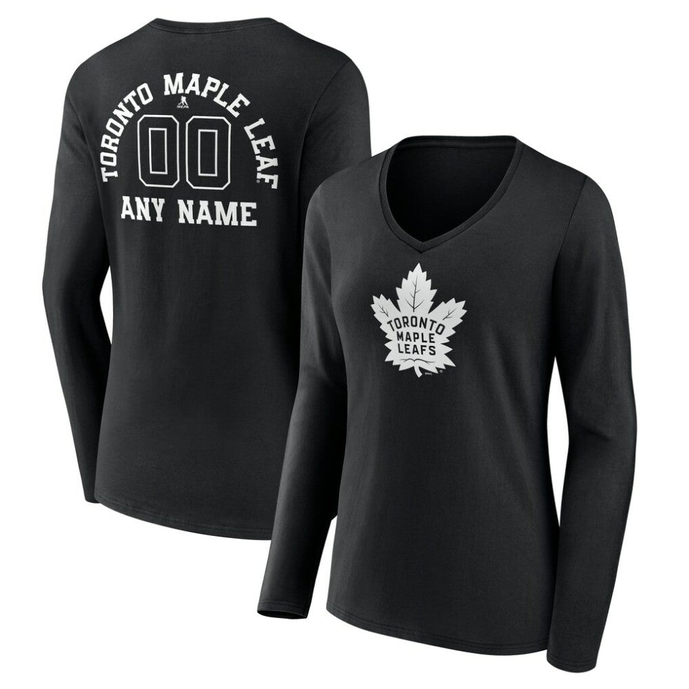 Toronto Maple Leafs Women's Personalized Name & Number Monochrome Long Sleeve V-Neck T-Shirt