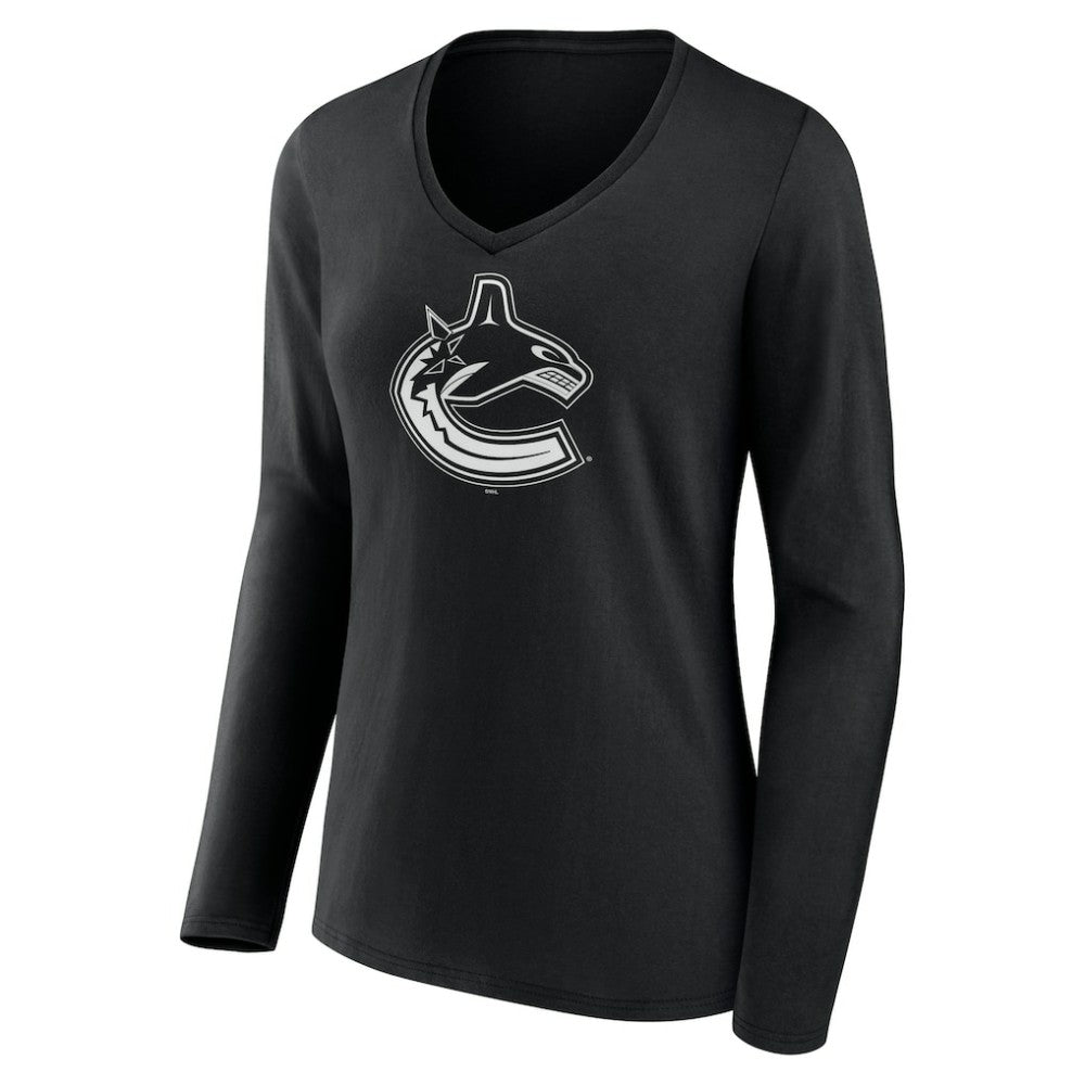 Vancouver Canucks Women's Personalized Name & Number Monochrome Long Sleeve V-Neck T-Shirt