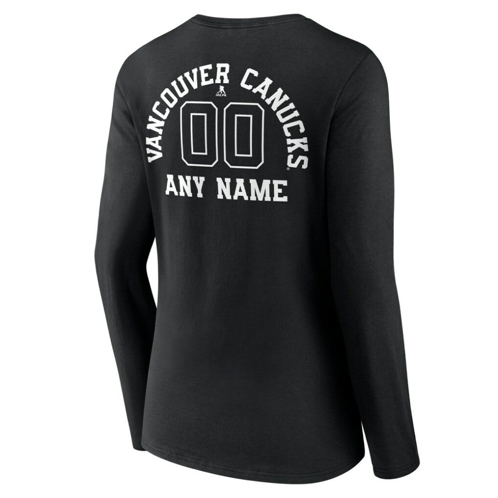 Vancouver Canucks Women's Personalized Name & Number Monochrome Long Sleeve V-Neck T-Shirt