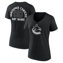 Vancouver Canucks Women's Personalized Name & Number Monochrome V-Neck T-Shirt
