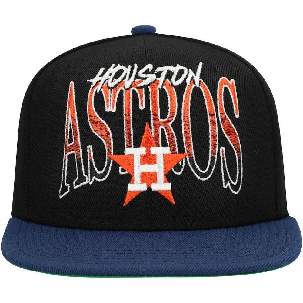 Houston Astros Rise Up Snapback Hat - Black | Mitchell & Ness