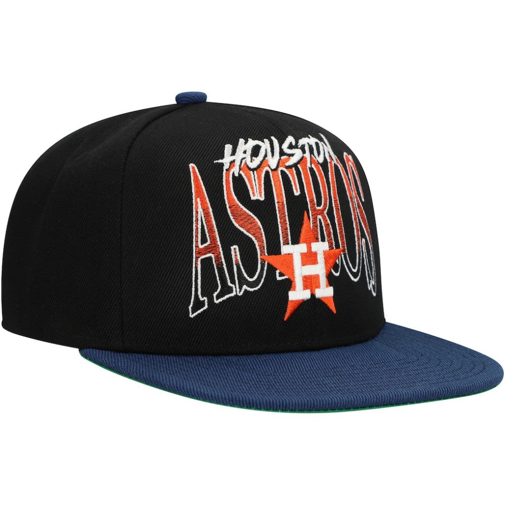 Houston Astros Rise Up Snapback Hat - Black | Mitchell & Ness