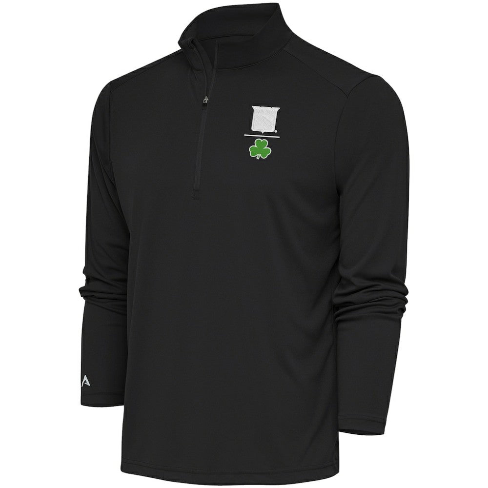 New York Rangers Antigua Shamrock Tribute Quarter-Zip Pullover Top