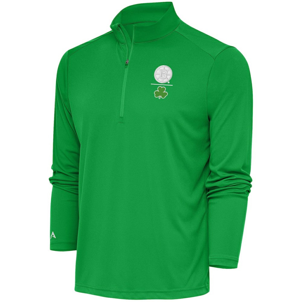 Boston Bruins Antigua Shamrock Tribute Quarter-Zip Pullover Top
