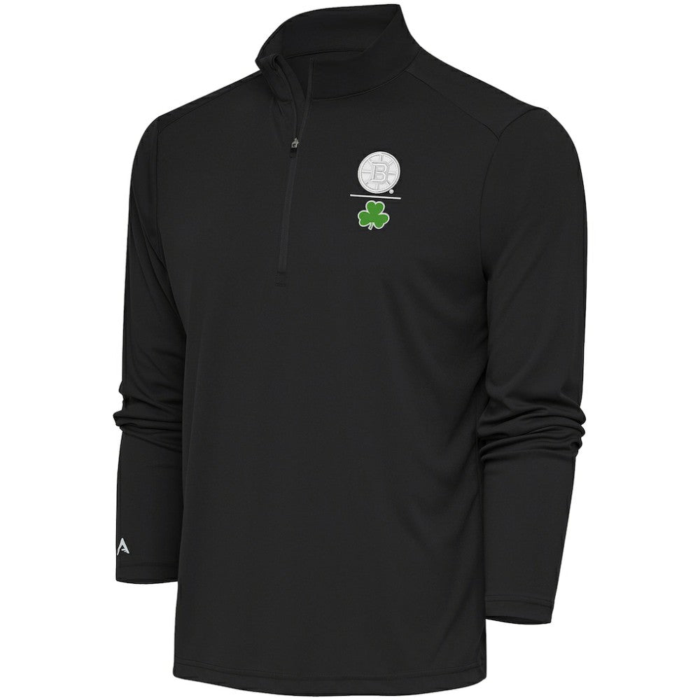 Boston Bruins Antigua Shamrock Tribute Quarter-Zip Pullover Top