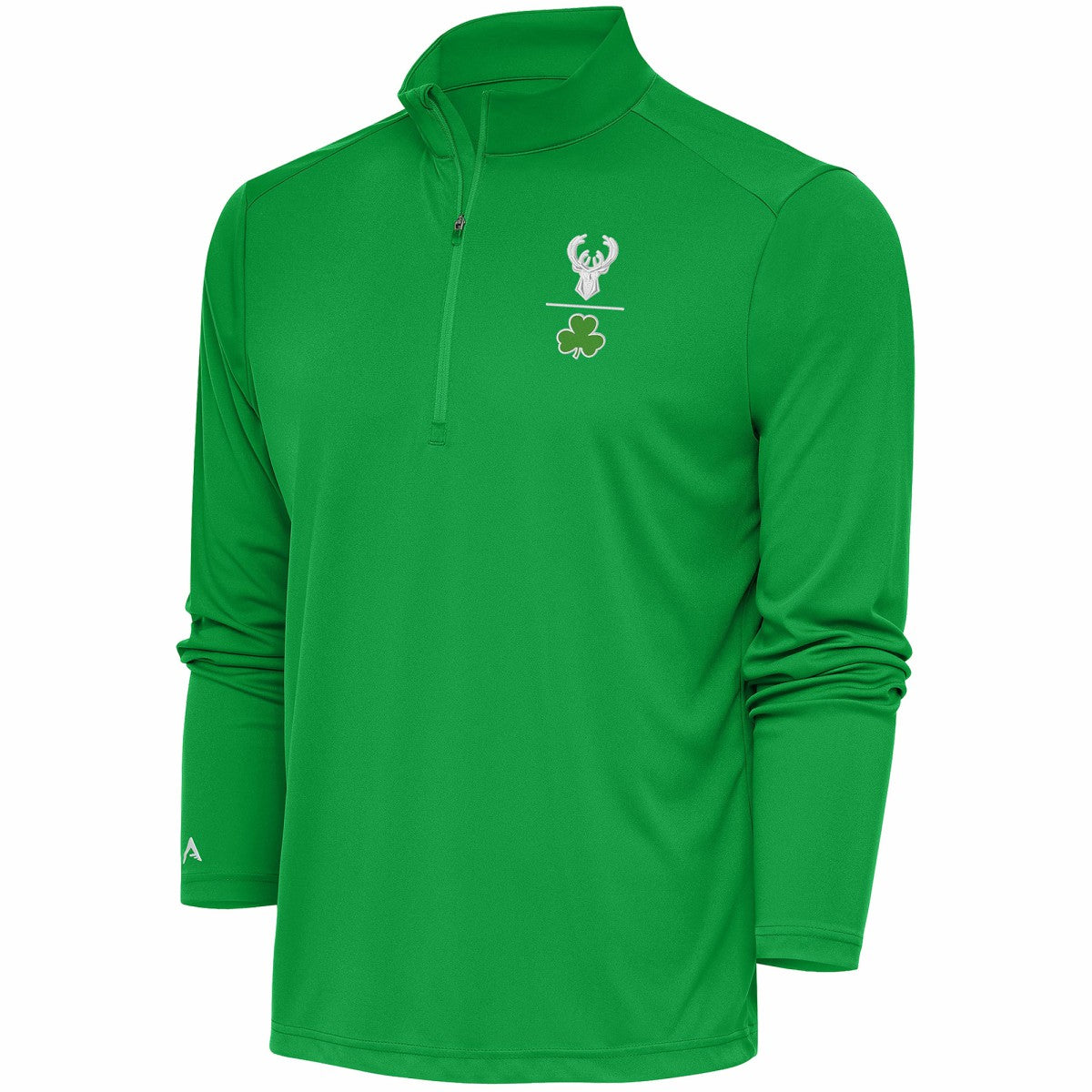 Milwaukee Bucks Antigua Shamrock Tribute Quarter-Zip Pullover Top - Kelly Green shop