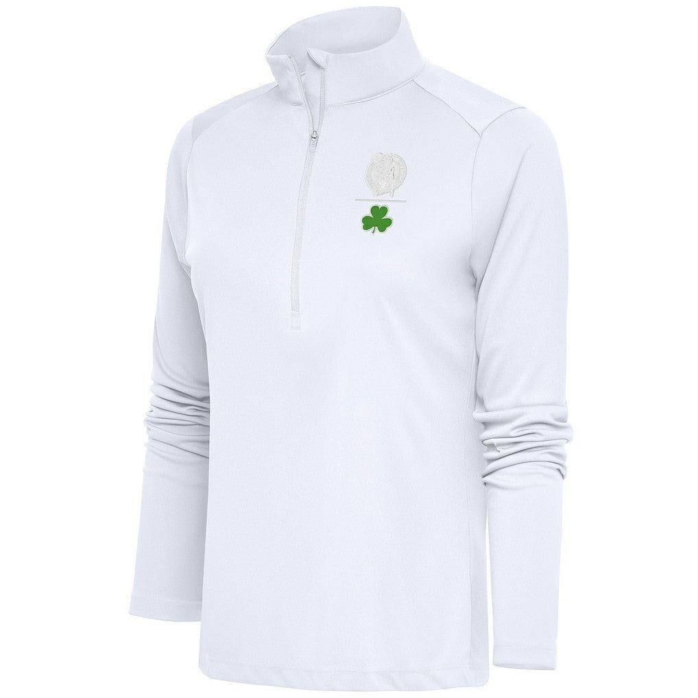 Boston Celtics Antigua Women's Shamrock Tribute Half-Zip Pullover Top - White sale