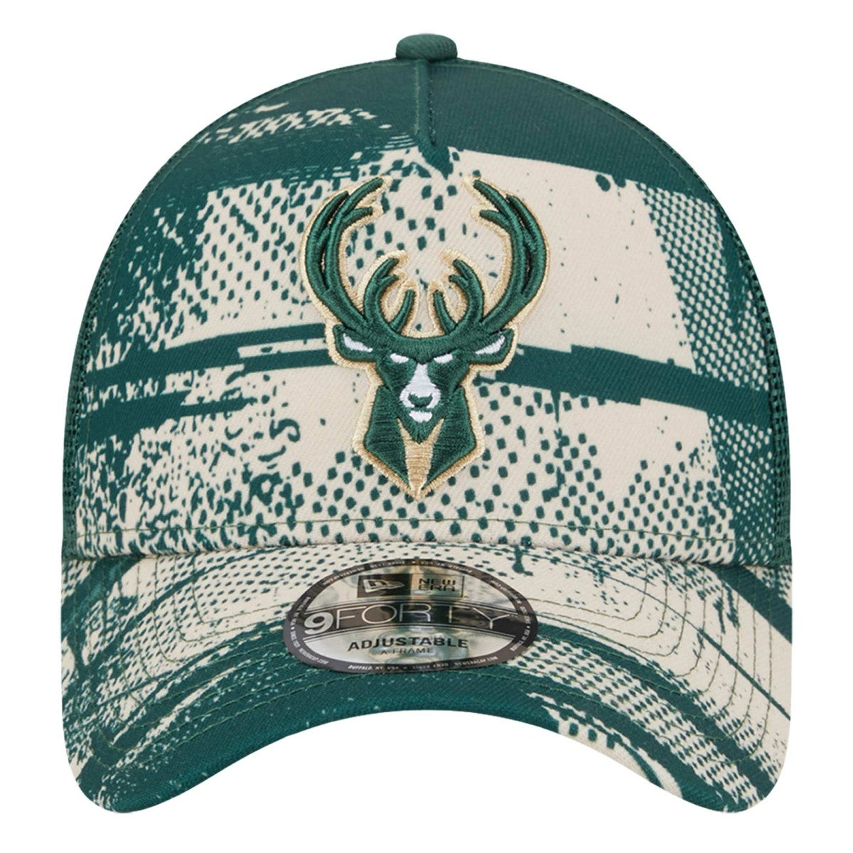 Milwaukee Bucks Tip Off A-Frame Trucker 9FORTY Adjustable Hat - Hunter Green/Cream | New Era outlet