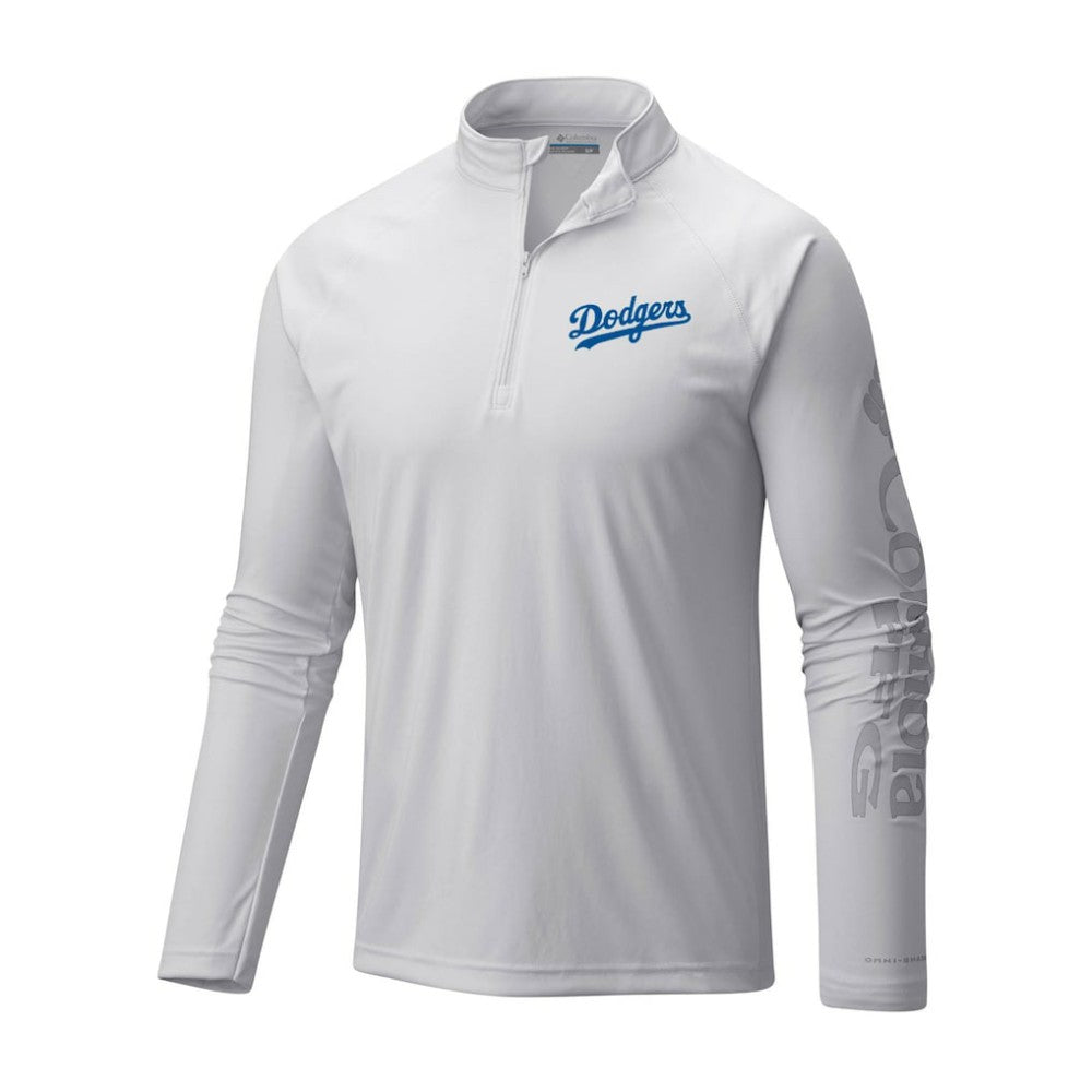 Los Angeles Dodgers Terminal Tackle Omni-Shade Raglan Quarter-Zip Pullover Top - White | Columbia