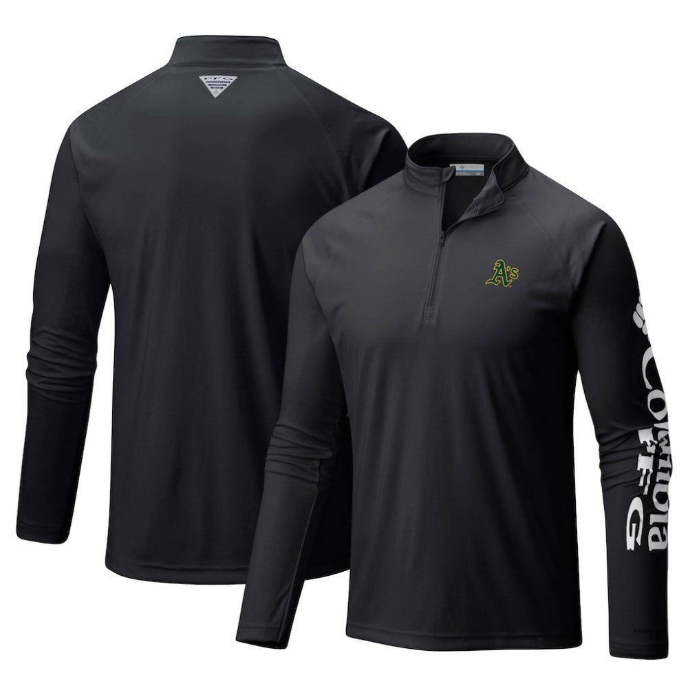 Athletics Terminal Tackle Omni-Shade Raglan Quarter-Zip Pullover Top - Black | Columbia