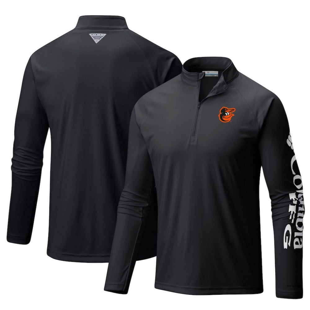 Baltimore Orioles Terminal Tackle Omni-Shade Raglan Quarter-Zip Pullover Top - Black | Columbia