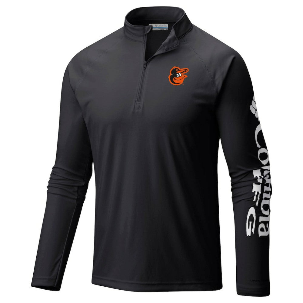 Baltimore Orioles Terminal Tackle Omni-Shade Raglan Quarter-Zip Pullover Top - Black | Columbia