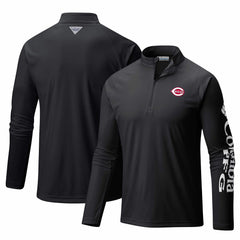 Cincinnati Reds Terminal Tackle Omni-Shade Raglan Quarter-Zip Pullover Top - Black | Columbia