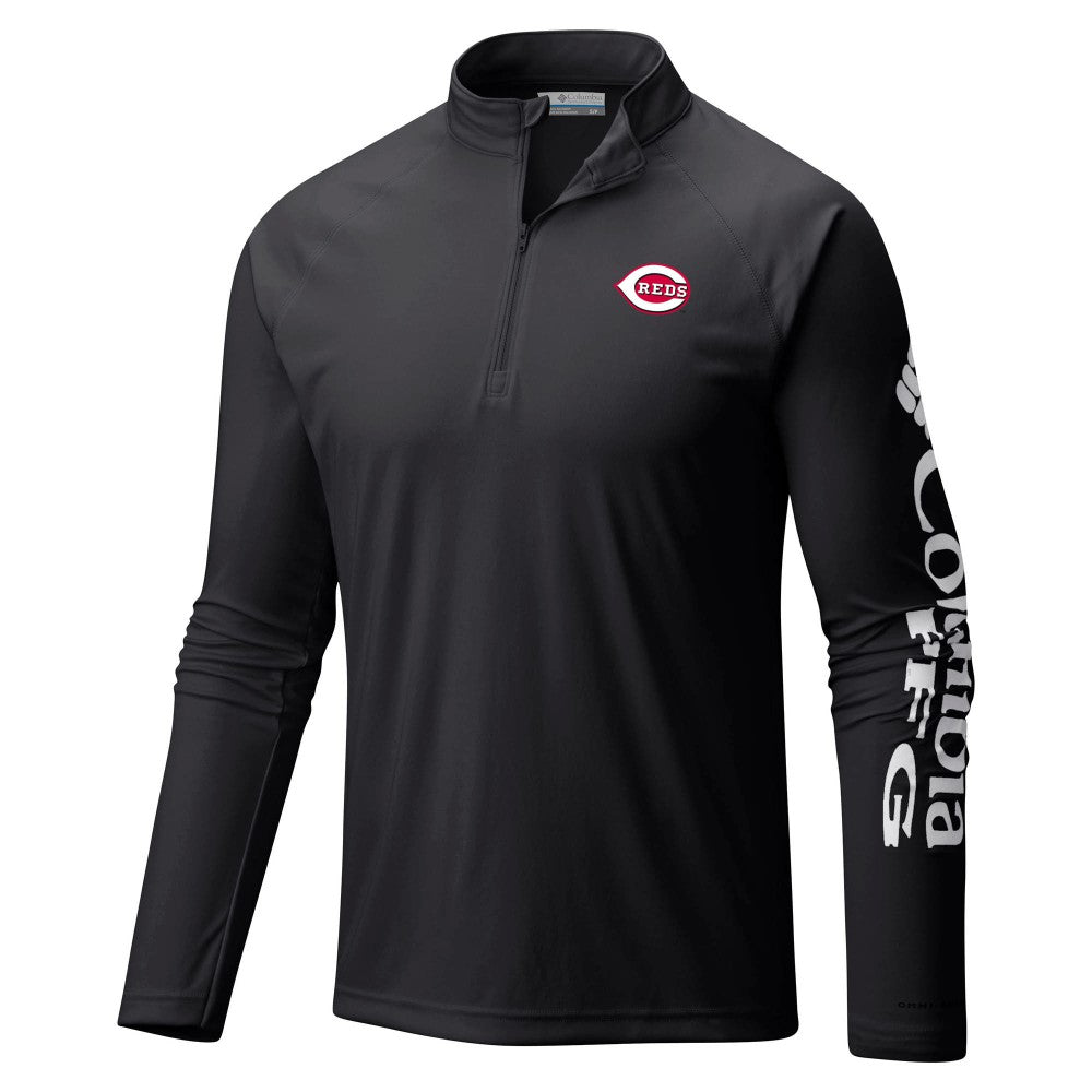 Cincinnati Reds Terminal Tackle Omni-Shade Raglan Quarter-Zip Pullover Top - Black | Columbia