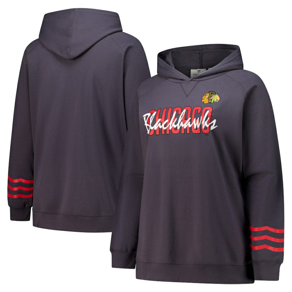 Chicago Blackhawks Fanatics Women's Plus Size Lightweight Fleece Raglan Pullover Hoodie