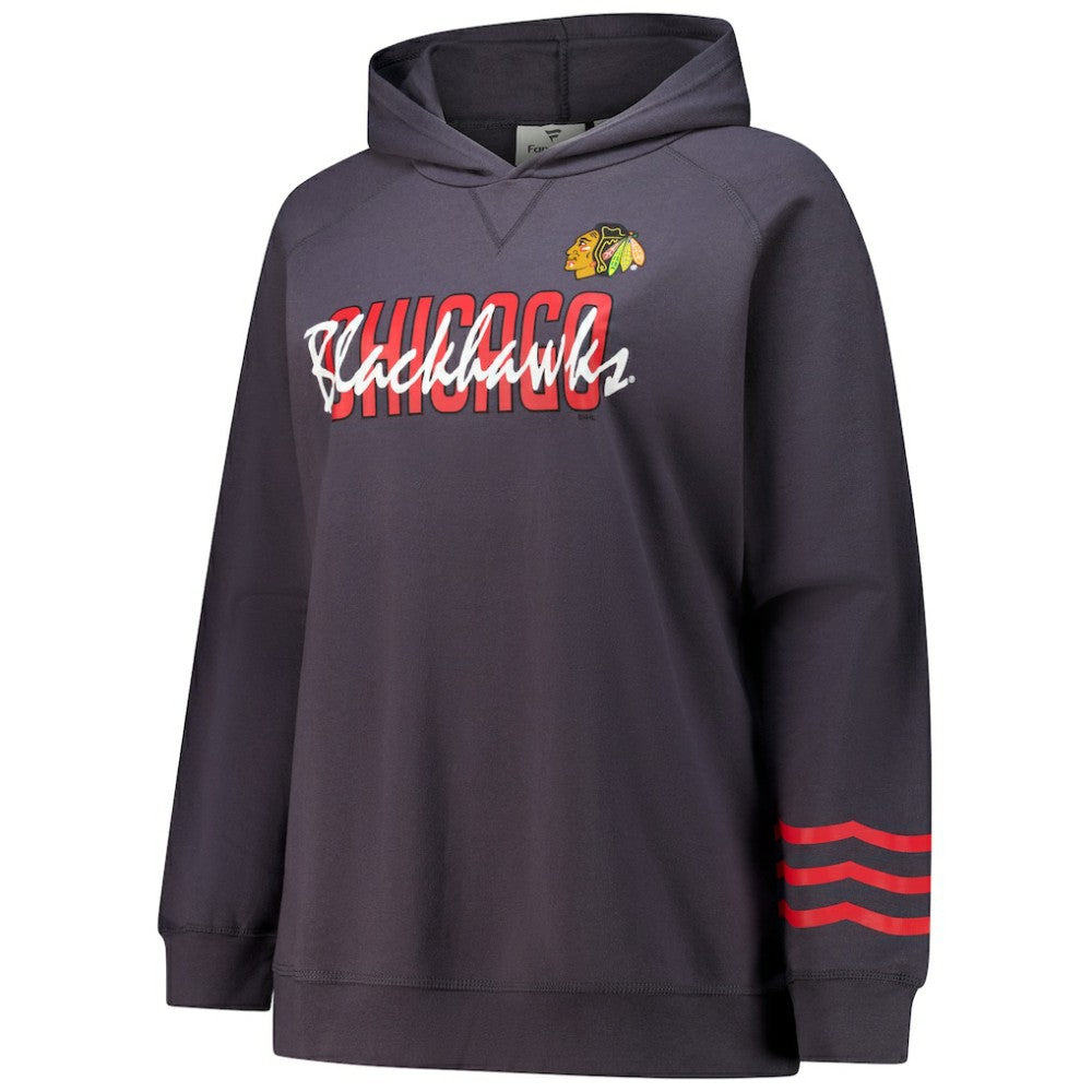 Chicago Blackhawks Fanatics Women's Plus Size Lightweight Fleece Raglan Pullover Hoodie