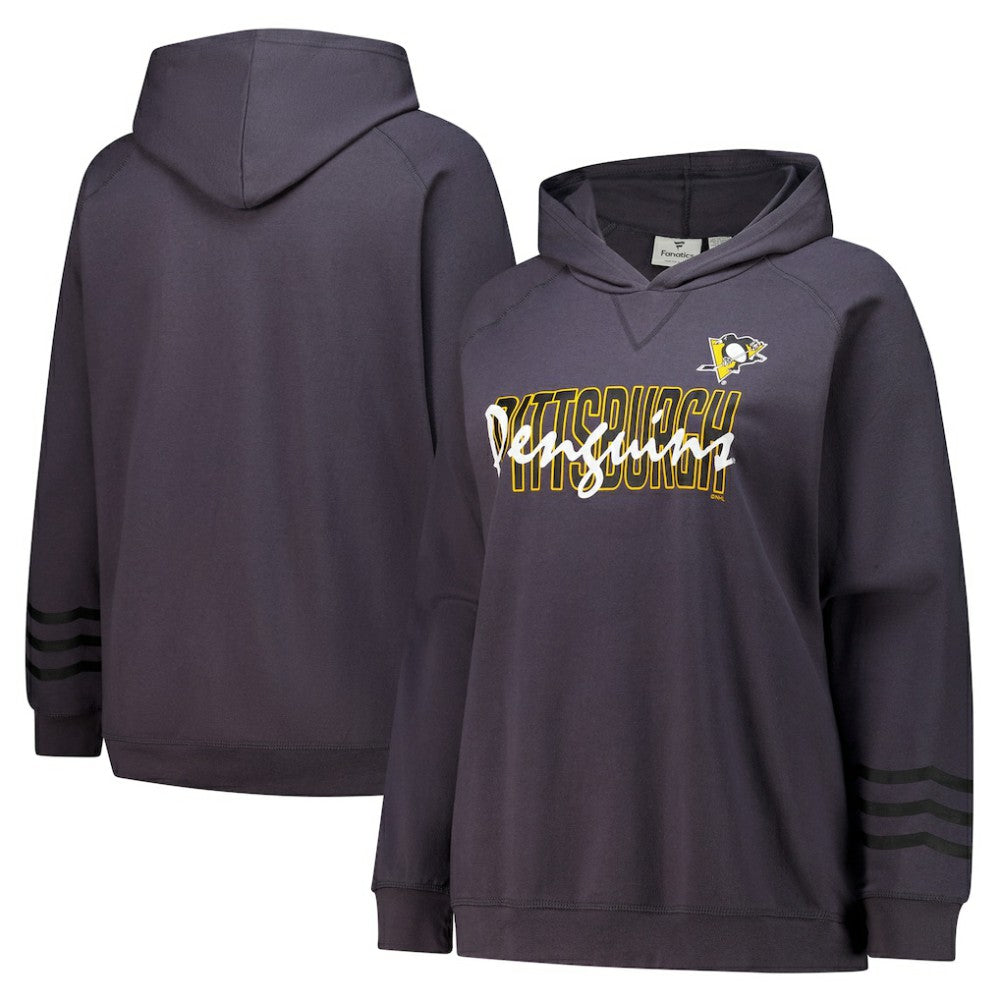 Pittsburgh Penguins Fanatics Women's Plus Size Lightweight Fleece Raglan Pullover Hoodie