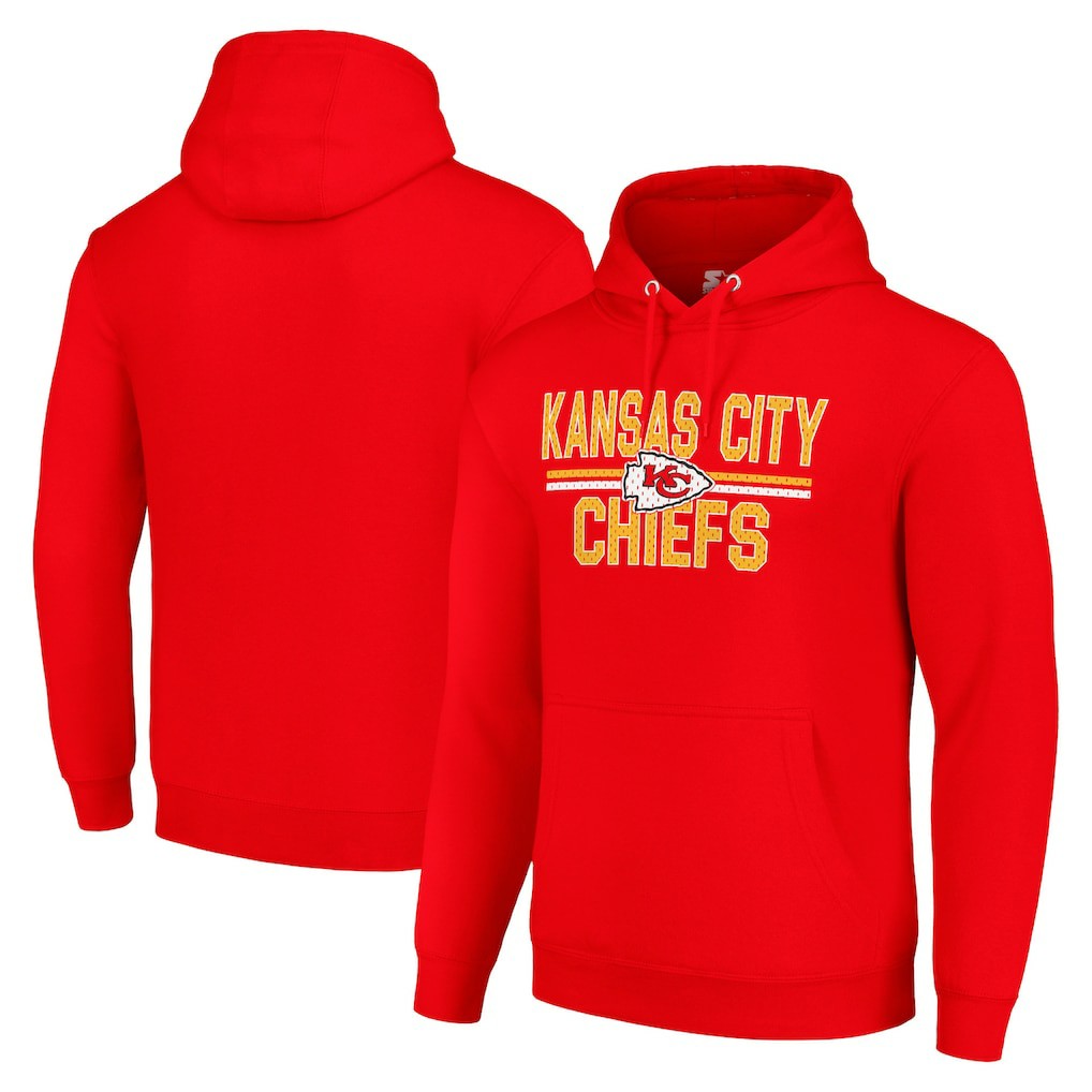 NFL Kansas City Chiefs Starter Unisex Team Mesh Print Graphic Tri-Blend Pullover Hoodie