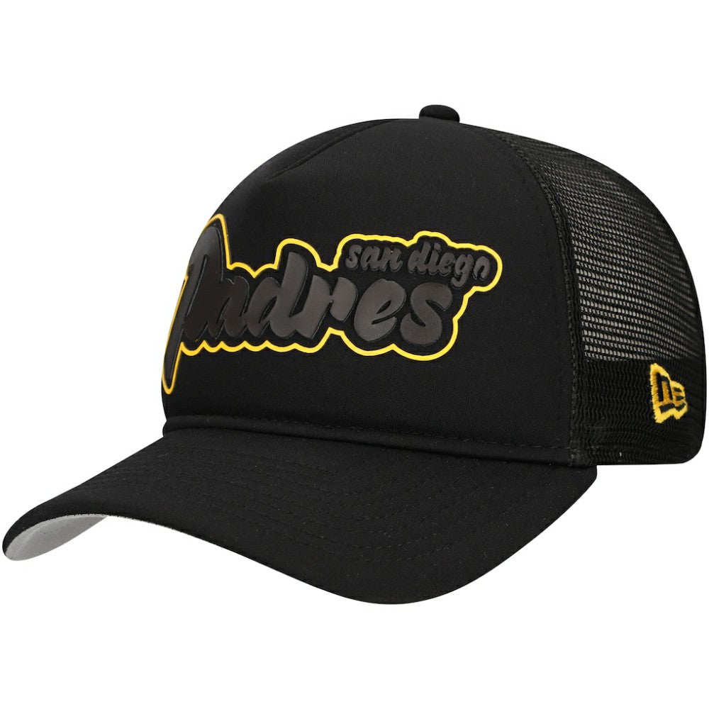 San Diego Padres Retro Bold A-Frame Trucker 9FORTY Adjustable Hat - Black | New Era