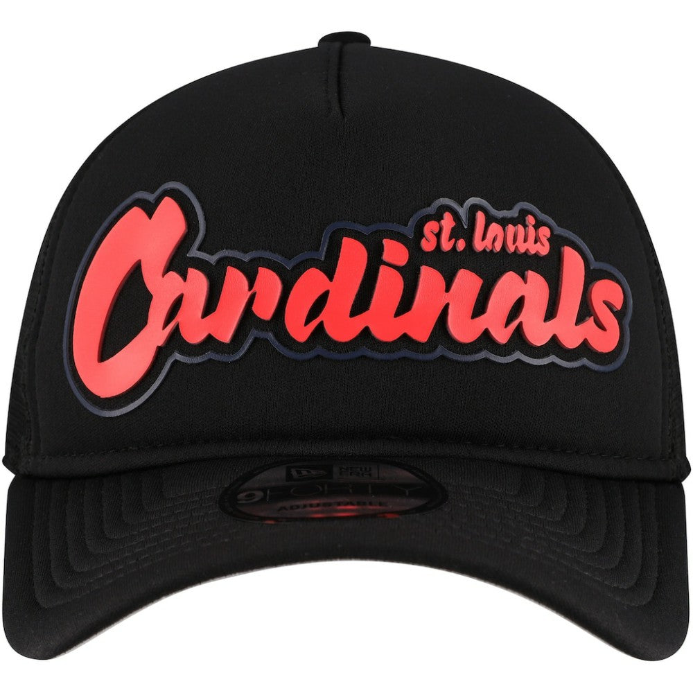St. Louis Cardinals Retro Bold A-Frame Trucker 9FORTY Adjustable Hat - Black | New Era