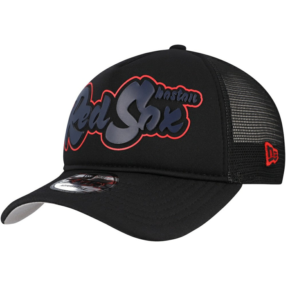 Boston Red Sox Retro Bold A-Frame Trucker 9FORTY Adjustable Hat - Black | New Era