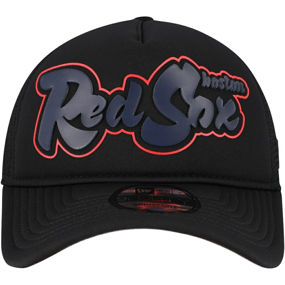 Boston Red Sox Retro Bold A-Frame Trucker 9FORTY Adjustable Hat - Black | New Era