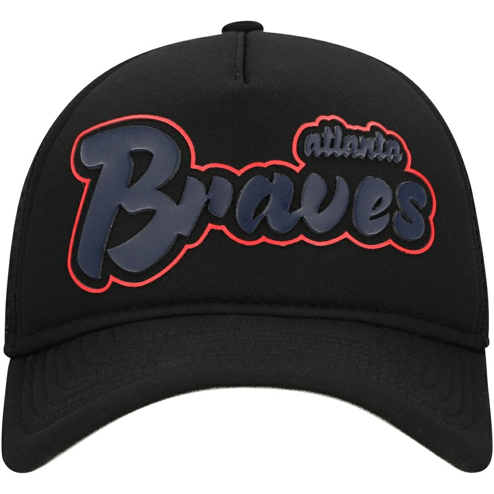 Atlanta Braves Retro Bold A-Frame Trucker 9FORTY Adjustable Hat - Black | New Era