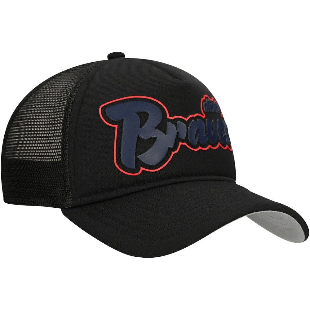 Atlanta Braves Retro Bold A-Frame Trucker 9FORTY Adjustable Hat - Black | New Era