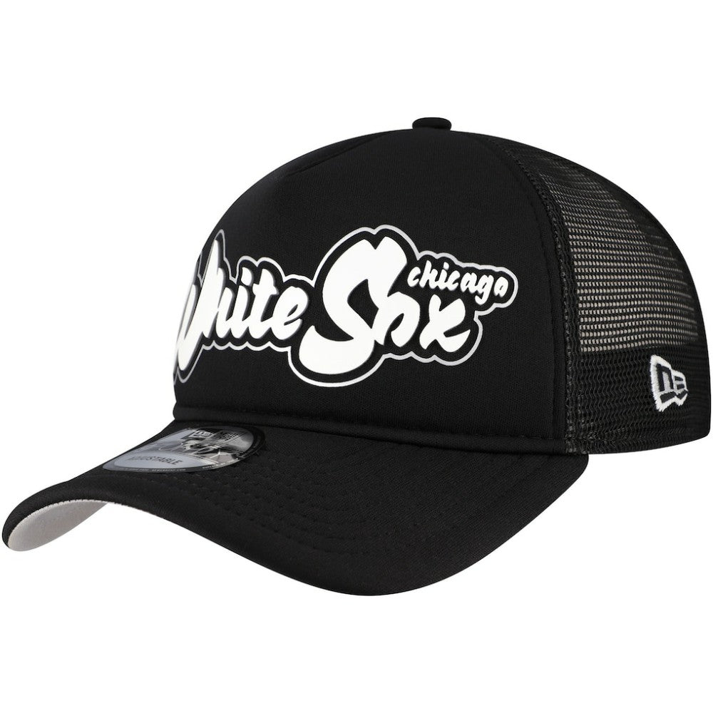 Chicago White Sox Retro Bold A-Frame Trucker 9FORTY Adjustable Hat - Black | New Era