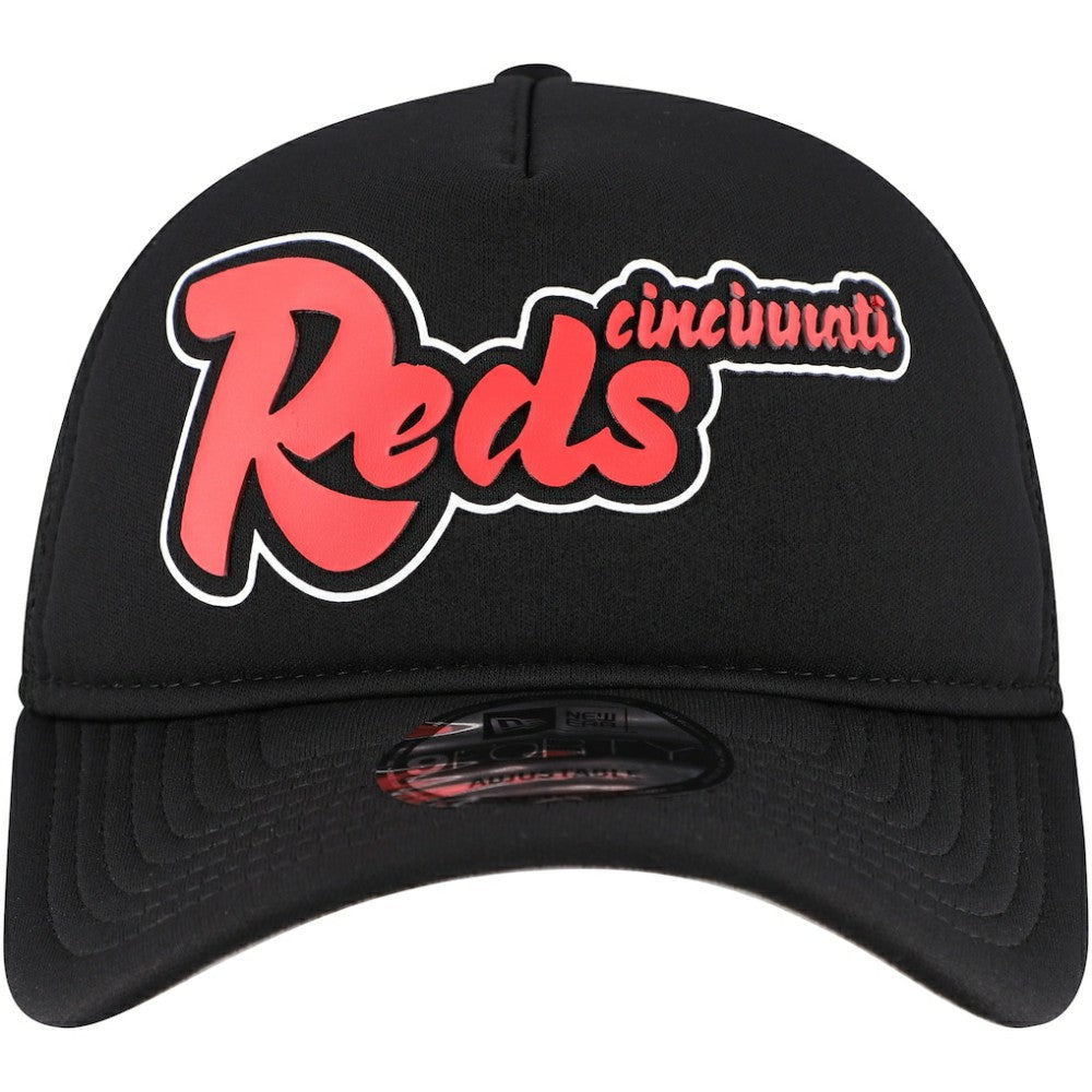 Cincinnati Reds Retro Bold A-Frame Trucker 9FORTY Adjustable Hat - Black | New Era