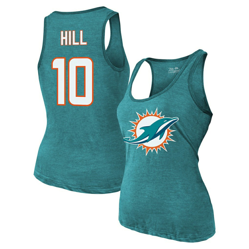 NFL Miami Dolphins Tyreek Hill  Majestic Threads Women's Name & Number Tri-Blend Tank Top
