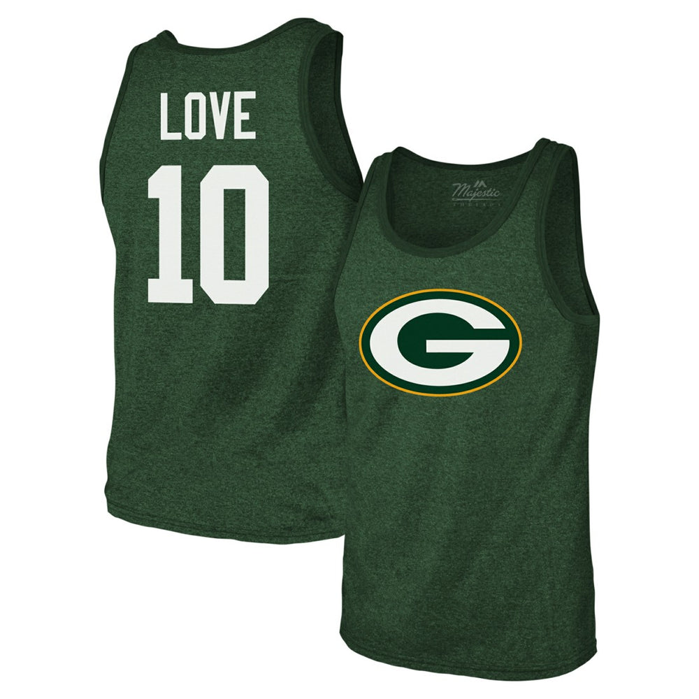 NFL Green Bay Packers Jordan Love  Majestic Threads Tri-Blend Player Name & Number Tank Top