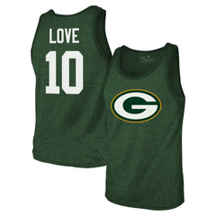NFL Green Bay Packers Jordan Love  Majestic Threads Tri-Blend Player Name & Number Tank Top