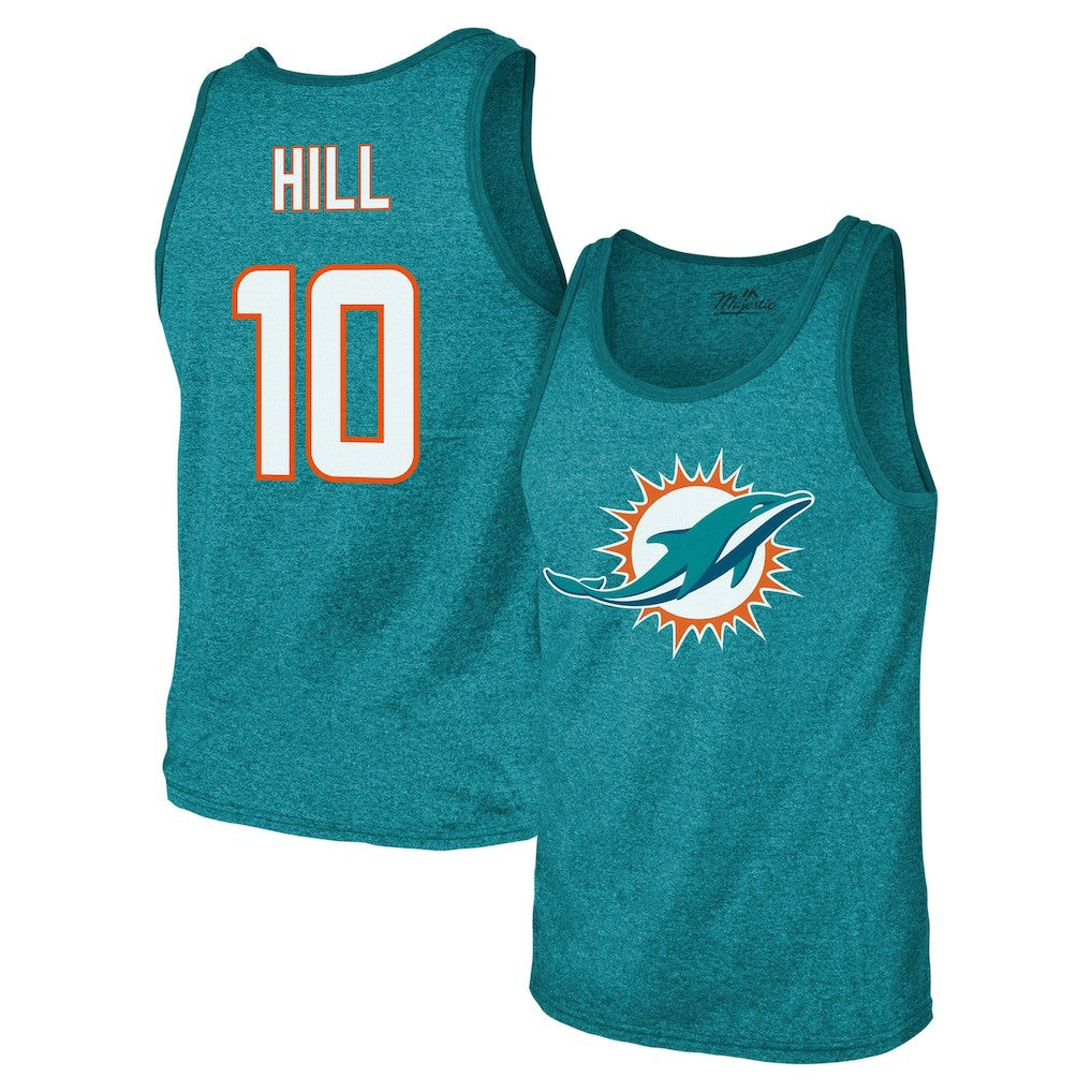 NFL Miami Dolphins Tyreek Hill  Majestic Threads Tri-Blend Player Name & Number Tank Top