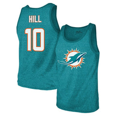 NFL Miami Dolphins Tyreek Hill  Majestic Threads Tri-Blend Player Name & Number Tank Top