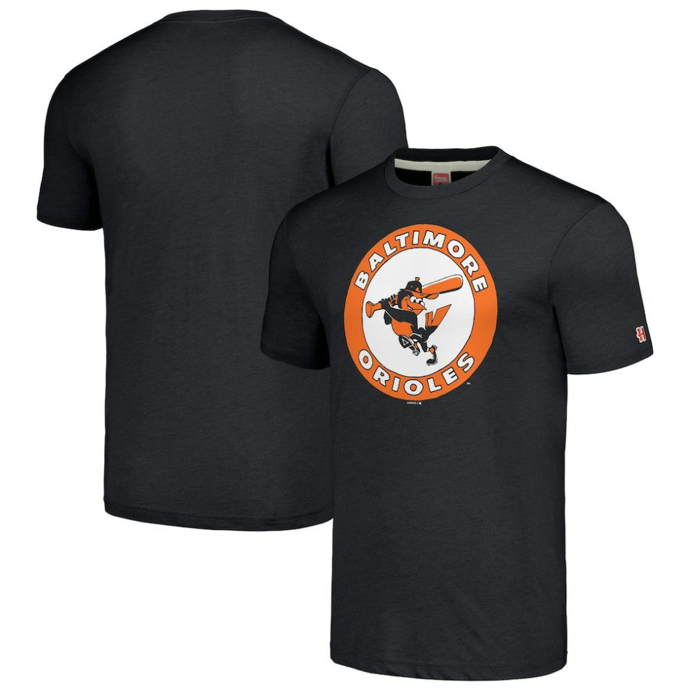 Baltimore Orioles Homage Cooperstown Collection Hand-Drawn Logo Tri-Blend T-Shirt - Charcoal