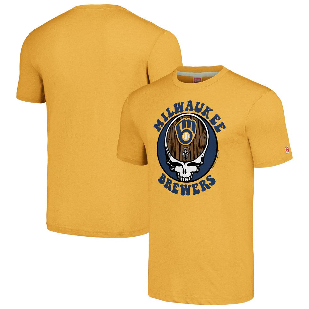 Milwaukee Brewers Homage Grateful Dead Tri-Blend T-Shirt - Gold