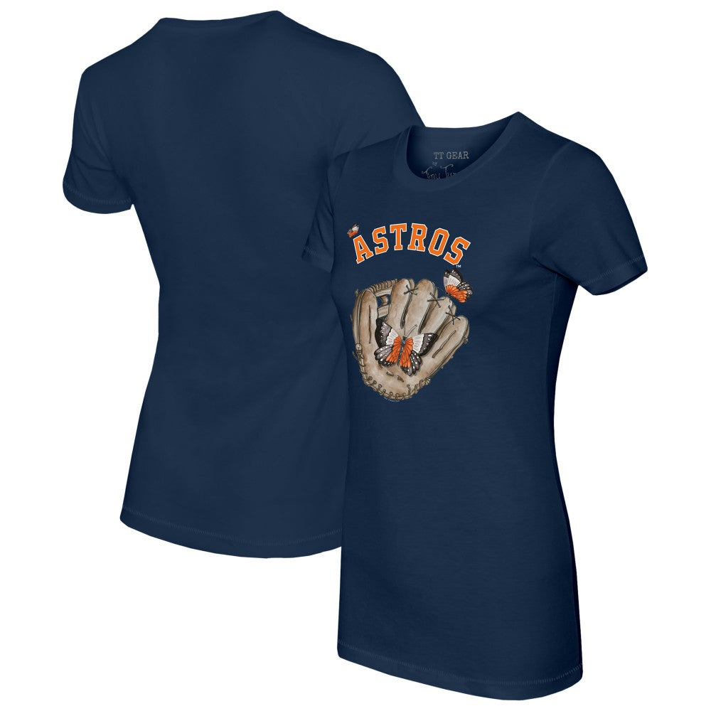 Houston Astros Tiny Turnip Women's Butterfly Glove T-Shirt - Navy