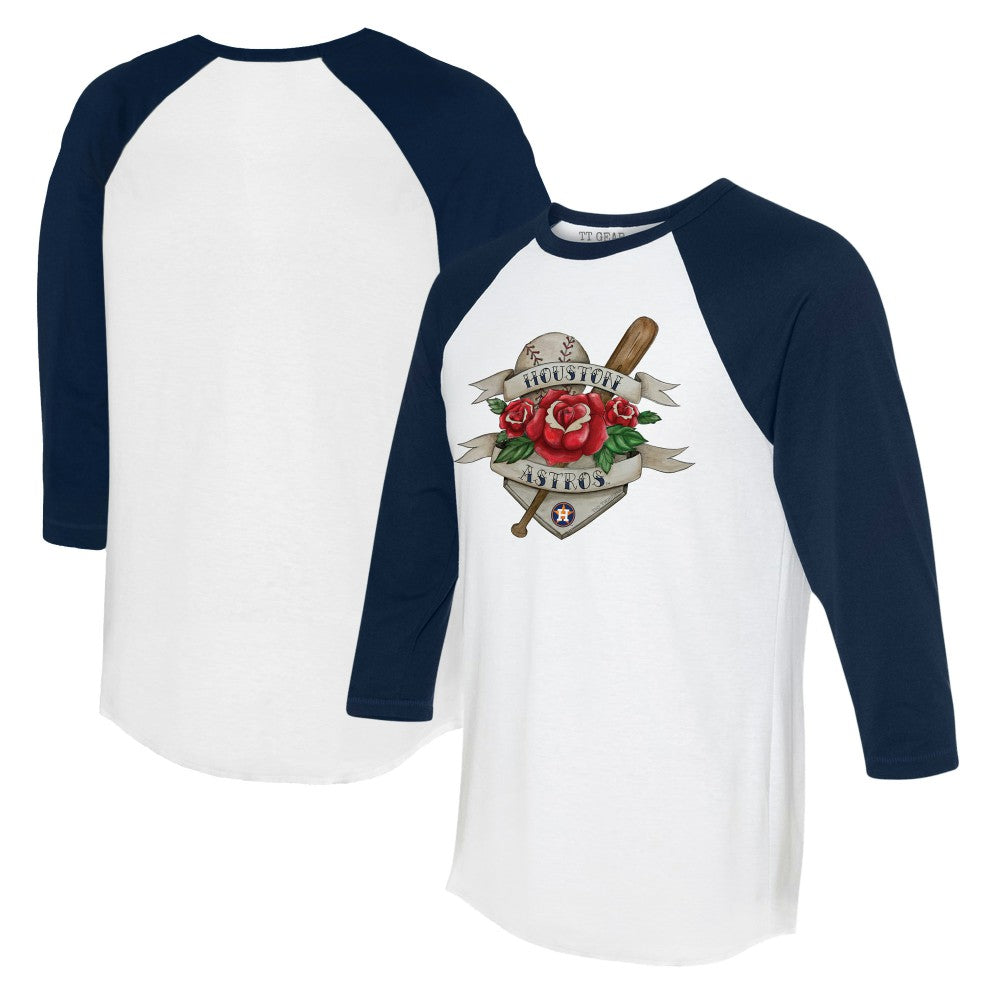 Houston Astros Tiny Turnip Unisex American Traditional Rose 3/4-Sleeve Raglan T-Shirt - White/Navy