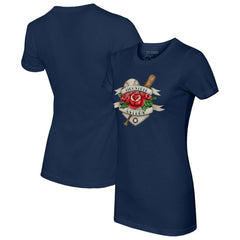 Houston Astros Tiny Turnip Women's American Traditional Rose T-Shirt - Navy