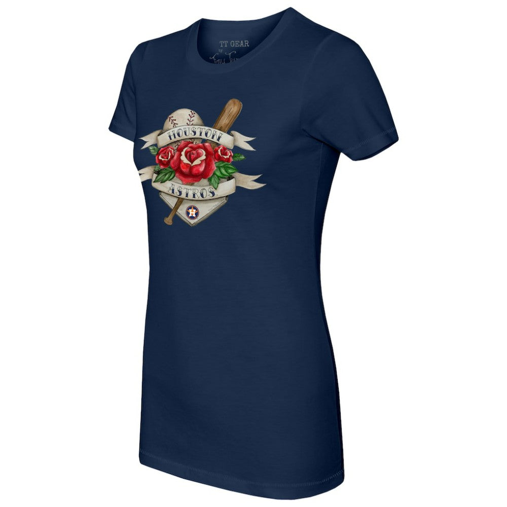 Houston Astros Tiny Turnip Women's American Traditional Rose T-Shirt - Navy