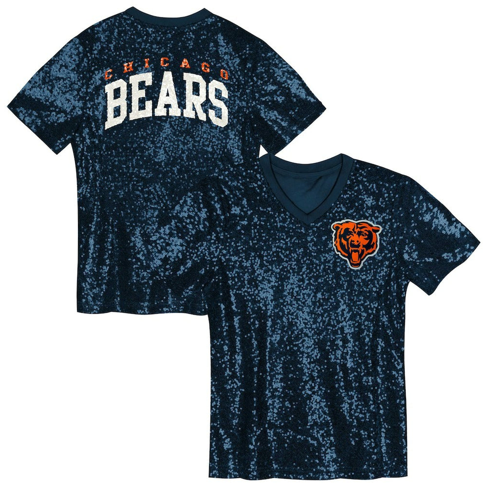 NFL Chicago Bears Girls Youth Wordmark Sequin V-Neck Top