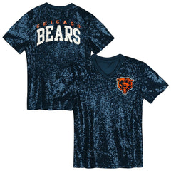 NFL Chicago Bears Girls Youth Wordmark Sequin V-Neck Top