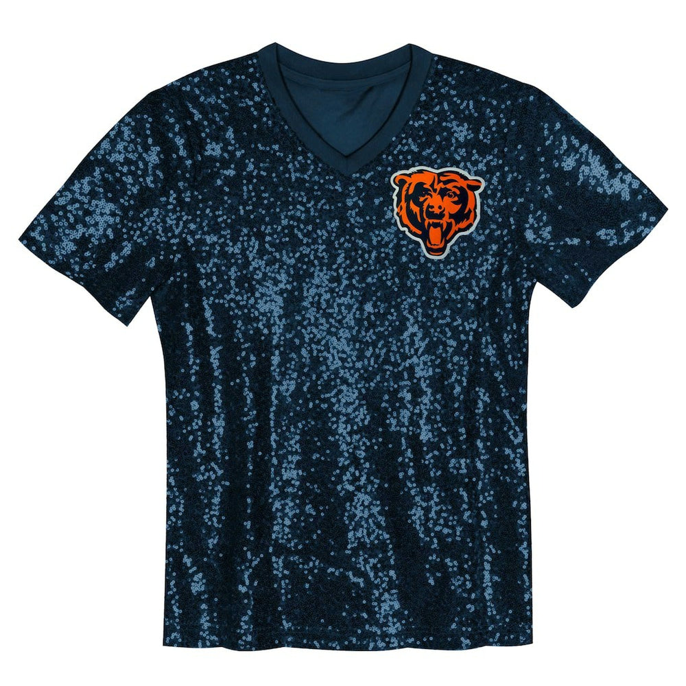 NFL Chicago Bears Girls Youth Wordmark Sequin V-Neck Top