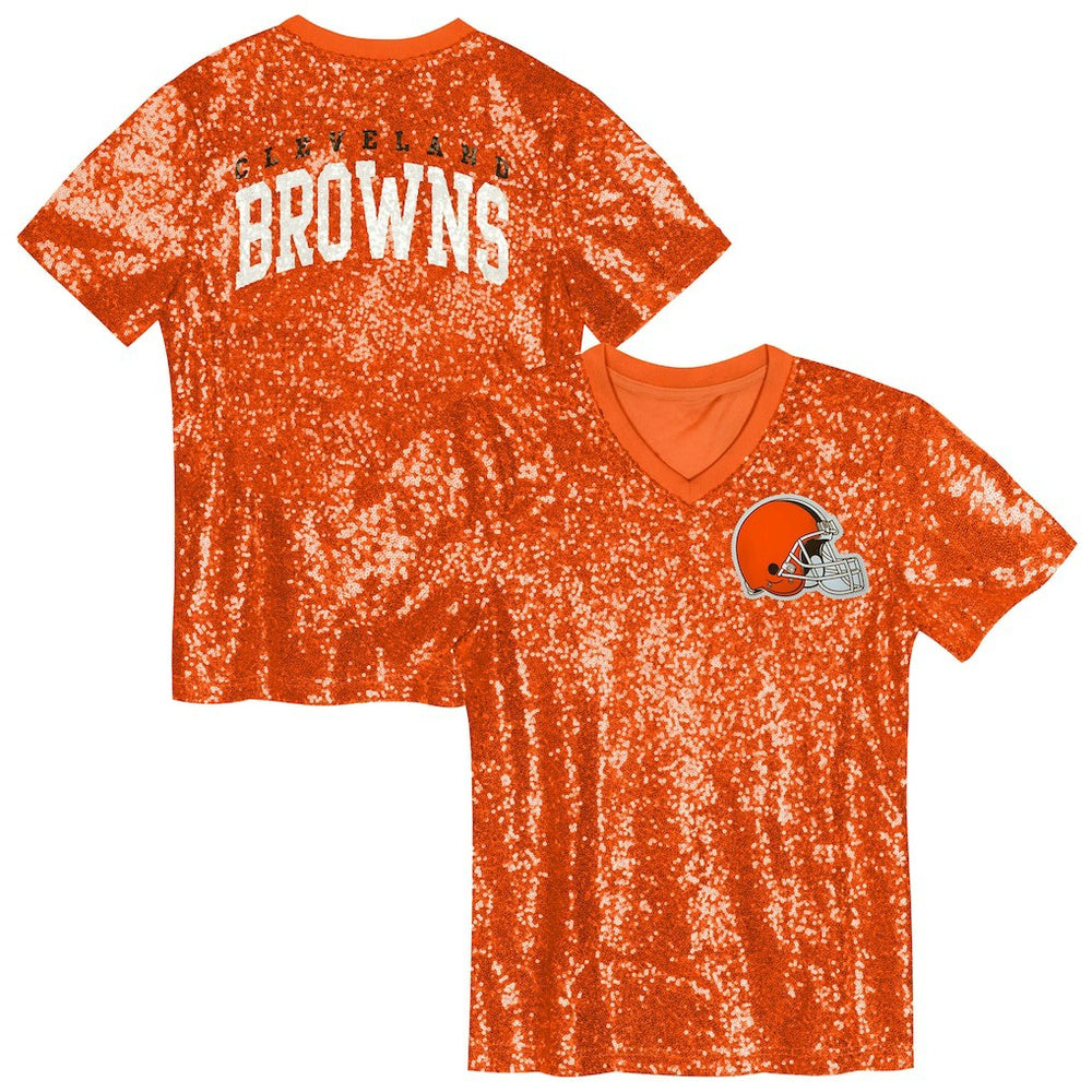 NFL Cleveland Browns Girls Youth Wordmark Sequin V-Neck Top