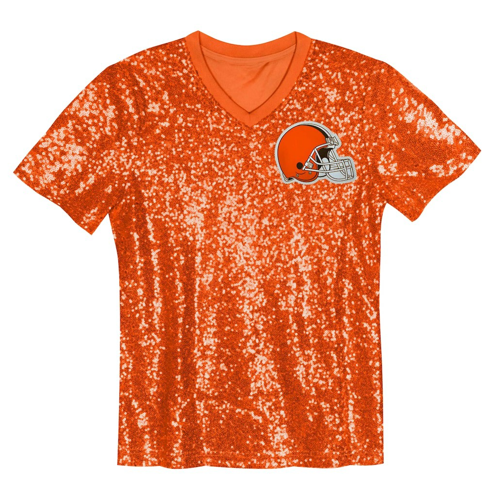 NFL Cleveland Browns Girls Youth Wordmark Sequin V-Neck Top
