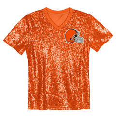 NFL Cleveland Browns Girls Youth Wordmark Sequin V-Neck Top