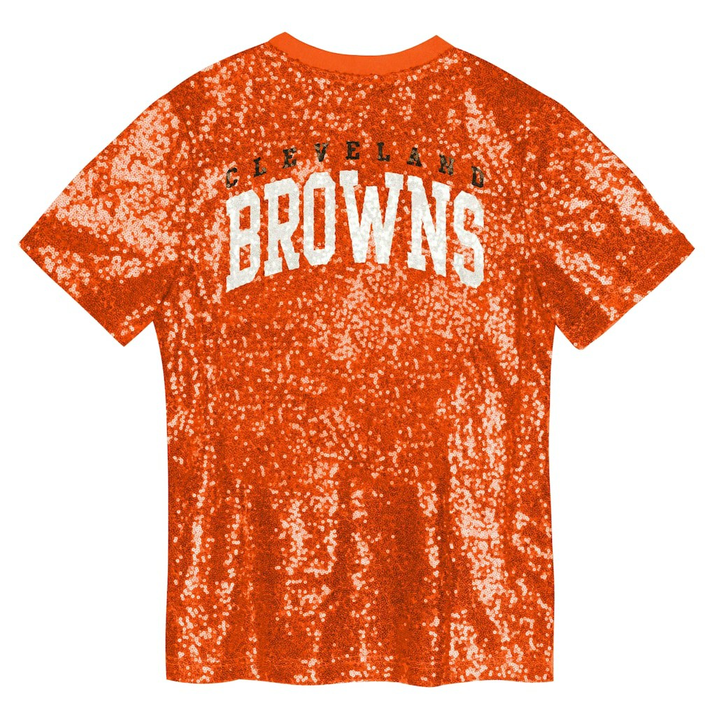 NFL Cleveland Browns Girls Youth Wordmark Sequin V-Neck Top